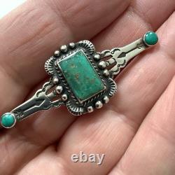 VTG Native American Sterling Silver Turquoise Fred Harvey Era Bar Brooch Pin