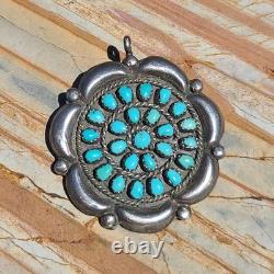 VTG Native American Sterling Silver Turquoise Petit Point Brooch Pin Pendant