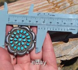VTG Native American Sterling Silver Turquoise Petit Point Brooch Pin Pendant