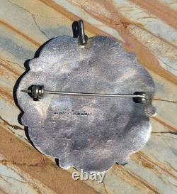 VTG Native American Sterling Silver Turquoise Petit Point Brooch Pin Pendant