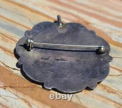 VTG Native American Sterling Silver Turquoise Petit Point Brooch Pin Pendant