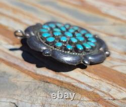 VTG Native American Sterling Silver Turquoise Petit Point Brooch Pin Pendant