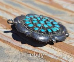 VTG Native American Sterling Silver Turquoise Petit Point Brooch Pin Pendant