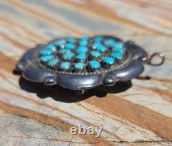 VTG Native American Sterling Silver Turquoise Petit Point Brooch Pin Pendant