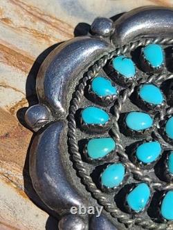 VTG Native American Sterling Silver Turquoise Petit Point Brooch Pin Pendant