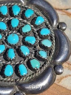 VTG Native American Sterling Silver Turquoise Petit Point Brooch Pin Pendant