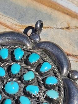 VTG Native American Sterling Silver Turquoise Petit Point Brooch Pin Pendant
