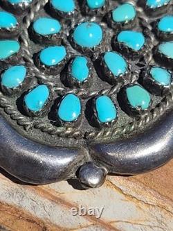 VTG Native American Sterling Silver Turquoise Petit Point Brooch Pin Pendant