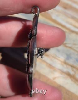 VTG Native American Sterling Silver Turquoise Petit Point Brooch Pin Pendant