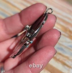VTG Native American Sterling Silver Turquoise Petit Point Brooch Pin Pendant