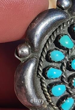 VTG Native American Sterling Silver Turquoise Petit Point Brooch Pin Pendant