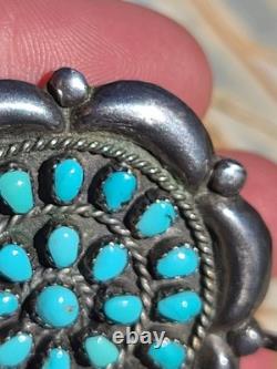 VTG Native American Sterling Silver Turquoise Petit Point Brooch Pin Pendant