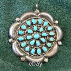 VTG Native American Sterling Silver Turquoise Petit Point Brooch Pin Pendant