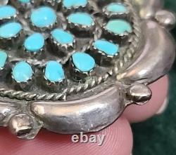 VTG Native American Sterling Silver Turquoise Petit Point Brooch Pin Pendant