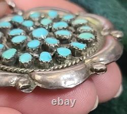 VTG Native American Sterling Silver Turquoise Petit Point Brooch Pin Pendant