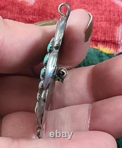 VTG Native American Sterling Silver Turquoise Petit Point Brooch Pin Pendant