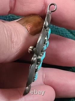 VTG Native American Sterling Silver Turquoise Petit Point Brooch Pin Pendant