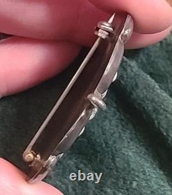 VTG Native American Sterling Silver Turquoise Petit Point Brooch Pin Pendant