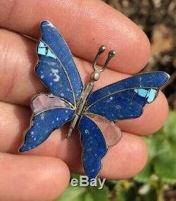 VTG Native American Zuni Sterling Silver Inlay Blue Lapis Butterfly Pin Pendant
