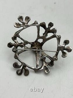 VTG Native Tribal Sterling Silver Coral Sandcast Brutalist Modernist Pin Brooch