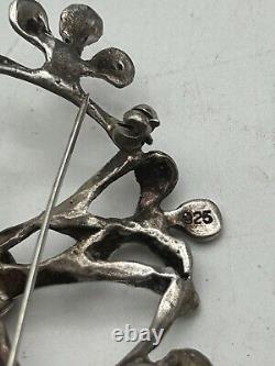 VTG Native Tribal Sterling Silver Coral Sandcast Brutalist Modernist Pin Brooch