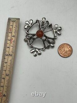 VTG Native Tribal Sterling Silver Coral Sandcast Brutalist Modernist Pin Brooch