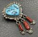 Vtg Navajo Fred Harvey Era Sterling Silver Turquoise Coral Brooch Pendant