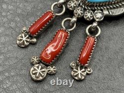 VTG Navajo Fred Harvey Era Sterling Silver Turquoise Coral Brooch Pendant