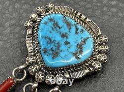 VTG Navajo Fred Harvey Era Sterling Silver Turquoise Coral Brooch Pendant