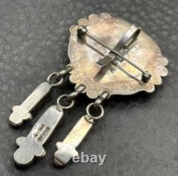 VTG Navajo Fred Harvey Era Sterling Silver Turquoise Coral Brooch Pendant