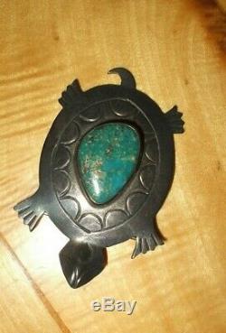 VTG Navajo Hopi Water Turtle 9.4g Native American Green Turquoise Stone Silver