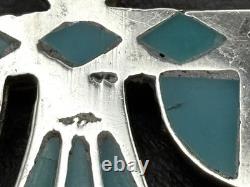 VTG Navajo Native American Thunderbird Turquoise Inlay Sterling Silver Brooch