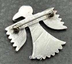 VTG Navajo Native American Thunderbird Turquoise Inlay Sterling Silver Brooch