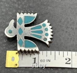 VTG Navajo Native American Thunderbird Turquoise Inlay Sterling Silver Brooch