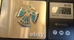 VTG Navajo Native American Thunderbird Turquoise Inlay Sterling Silver Brooch