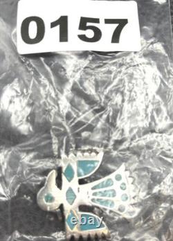 VTG Navajo Native American Thunderbird Turquoise Inlay Sterling Silver Brooch
