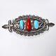 Vtg Old Pawn Navajo Turquoise Coral Pin Brooch Silver Metal Pinback Fleur De Lis