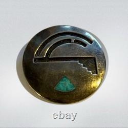 VTG Post WWII Era Native American Hopi Water Wave Design Turquiose Inlay Brooch