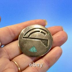 VTG Post WWII Era Native American Hopi Water Wave Design Turquiose Inlay Brooch