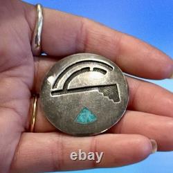 VTG Post WWII Era Native American Hopi Water Wave Design Turquiose Inlay Brooch