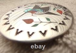 VTG R. BOYD STERLING SILVER ZUNI INDIAN RUBY THROAT HUMMINGBIRD INLAY PIN 1960s