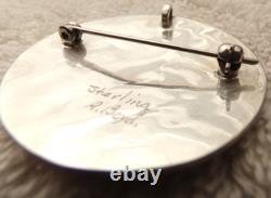 VTG R. BOYD STERLING SILVER ZUNI INDIAN RUBY THROAT HUMMINGBIRD INLAY PIN 1960s