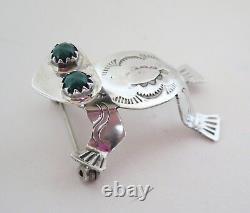 VTG RUNNING BEAR Native American Sterling Silver 3D Frog Pin Brooch Malachite RB