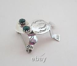 VTG RUNNING BEAR Native American Sterling Silver 3D Frog Pin Brooch Malachite RB