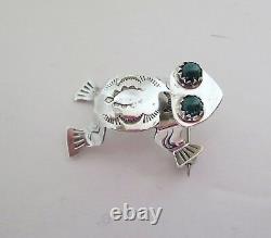 VTG RUNNING BEAR Native American Sterling Silver 3D Frog Pin Brooch Malachite RB