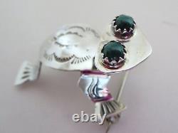 VTG RUNNING BEAR Native American Sterling Silver 3D Frog Pin Brooch Malachite RB