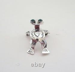 VTG RUNNING BEAR Native American Sterling Silver 3D Frog Pin Brooch Malachite RB