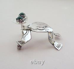 VTG RUNNING BEAR Native American Sterling Silver 3D Frog Pin Brooch Malachite RB