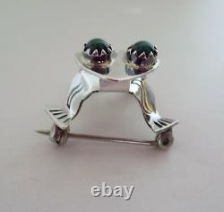 VTG RUNNING BEAR Native American Sterling Silver 3D Frog Pin Brooch Malachite RB