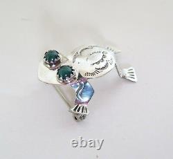 VTG RUNNING BEAR Native American Sterling Silver 3D Frog Pin Brooch Malachite RB